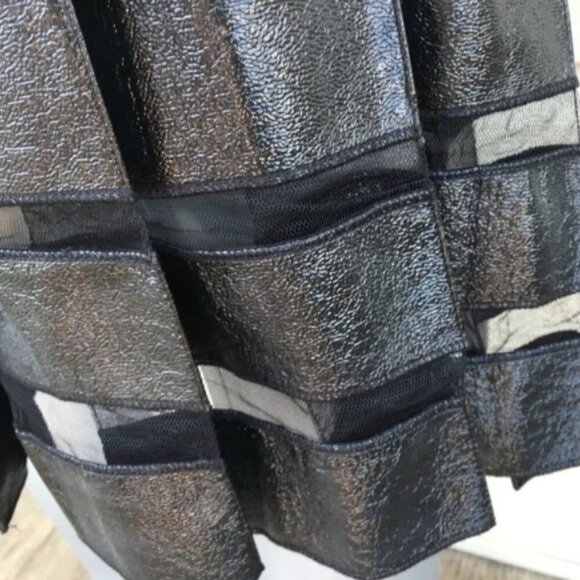 NWT! Stunning Faux Leather Pleated Skirt with Mesh Inserts. - Picture 5 of 7